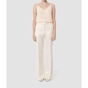 NEW TARA JARMON pitt satin-finish linen pant in ecru